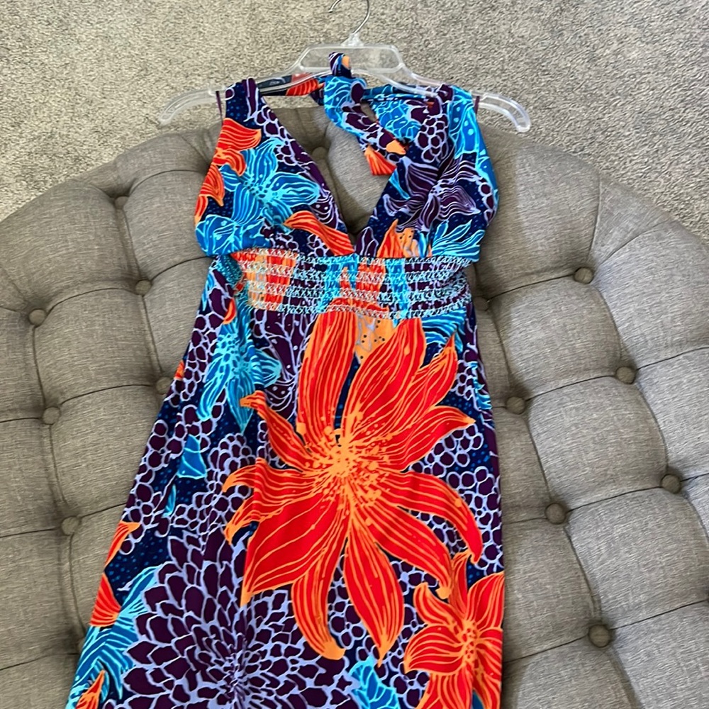 Halter maxi dress.  Vibrant color and halter top.